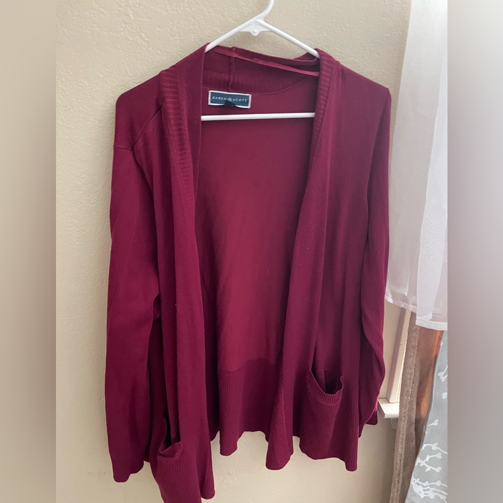 Women’s cardigan, burgundy sweater, Karen Scott-1x